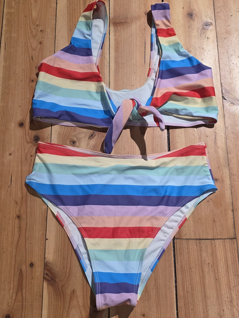 Rainbow Stripe Two-Piece Swim Set - Multicolor